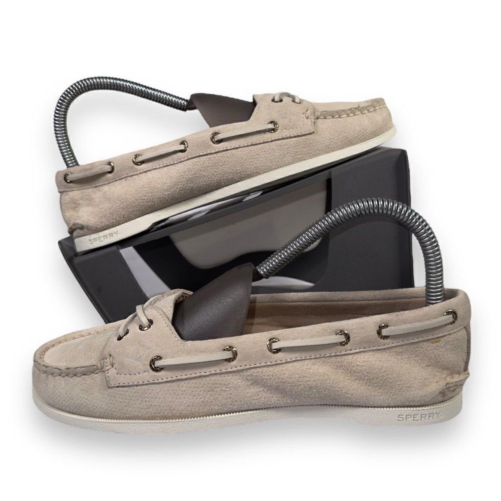 Sperry Authentic Original Skimmer Pin Perforated Boat Shoes Cream Women's 6.5